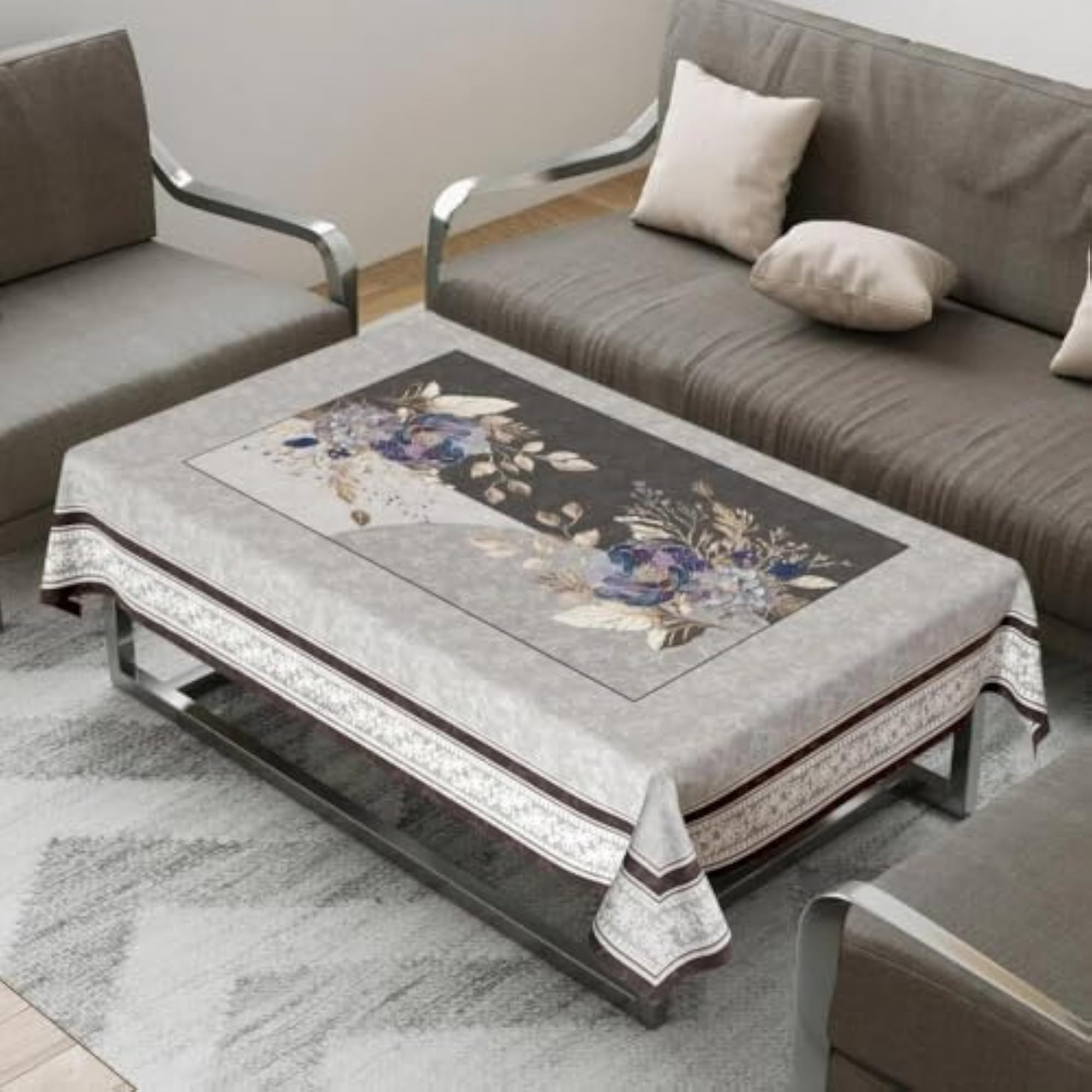 Silver Floral Design Table Cloth for Center Table
