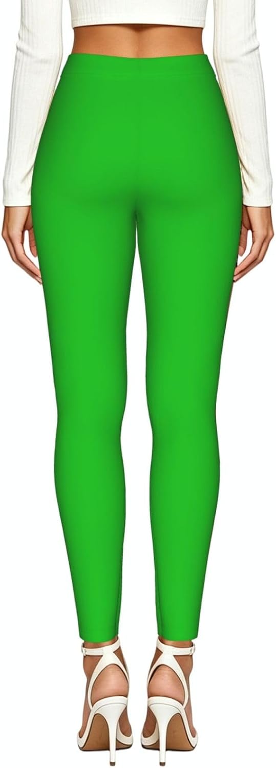Fresh Green Stretch Leggings,Opaque Printed Elasticity Pants for Workout