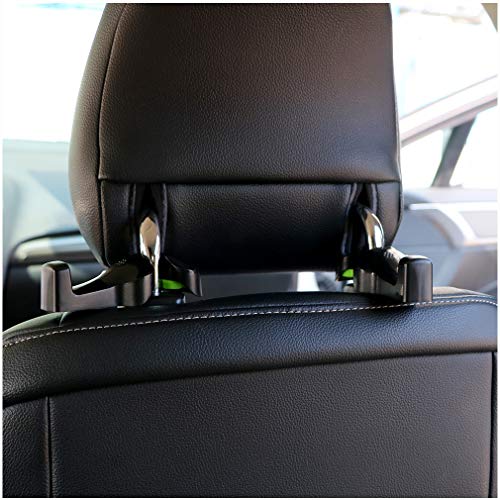 Car Back Seat Headrest Hooks, 2-Pack Car Seat Organizer Accessory for Coats Umbrellas Grocery Bags Handbag, Headrest, Hanger, Hook, Bag, Wallet, Cloth, Groceries (Black) - Thumbnail 5