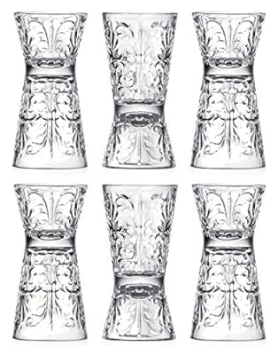 Glass - Reversible Shot Glass - Jigger Tumbler - Designed Tumblers - Use for Liquor - Vodka - Cocktail - Set of 6 Glasses - One side is 1 oz, Other Side is 2 oz. - Made in Europe - By Barski