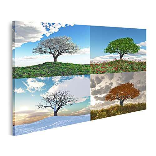 islandburner Bild auf Leinwand Einsamer Baum im Vier Jahreszeiten Zeitraffer Bilder Wandbilder Poster IIAP-1K