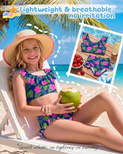 Image of Xaatren Toddler Girl Swimsuits 2 Piece Kids Ruffle Trim Bathing Suit with Adjustable Strap Summer Cute Tankini for 2-8 Years