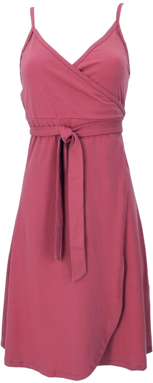 GURU SHOP Mini sukienka z bawełny organicznej, sukienka owijana, letnia sukienka, damska, malinowoczerwony, 40