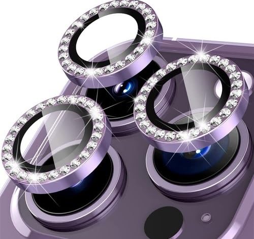 FASMOB Diamond Camera Lens Protector Compatible for Apple iPhone 11/iPhone 12/iPhone 12 Mini, [Anti-Scratch] Premium Tempered Glass Film Aluminum Alloy Lens Ring Cover (iPhone 14 PRO, Purple)