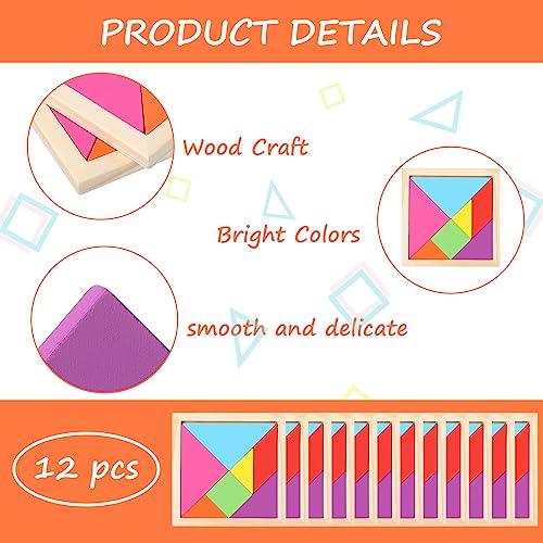 Meooeck 12 Pack Tangrams Wooden Puzzles Tangrams Set f Shape Puzzles Brain Logic Blocks for Games Educational Gifts for Adults Students(Classic Style) - Image 3