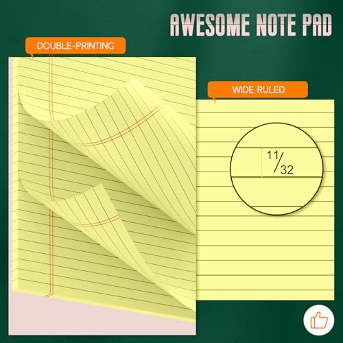 Image of Yellow Legal Pads 8.5 x 14 Note Pads, 6 Pack 8.5 x 14 Notepads, Wide Ruled Lined Paper, Micro Perforated Writing Paper, 30 Sheets Per Notepad for Work /School /Office