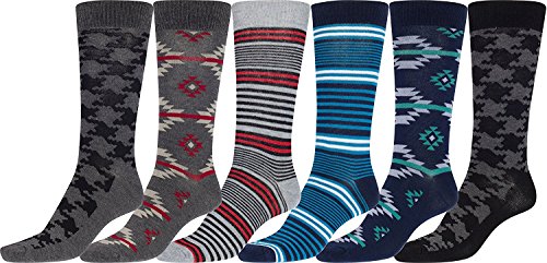 Men's Fashionable Assorted 6 Pack Pattern Designed Dress Socks Size 10-13