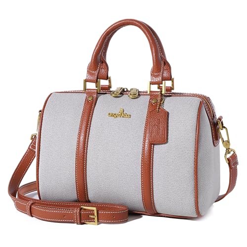 Image of Angel Kiss Women Satchel Purses and Handbags Vegan Leather Boston Barrel Bag Top Handle Shoulder Purse with Crossbody Strap | Vegan Leather