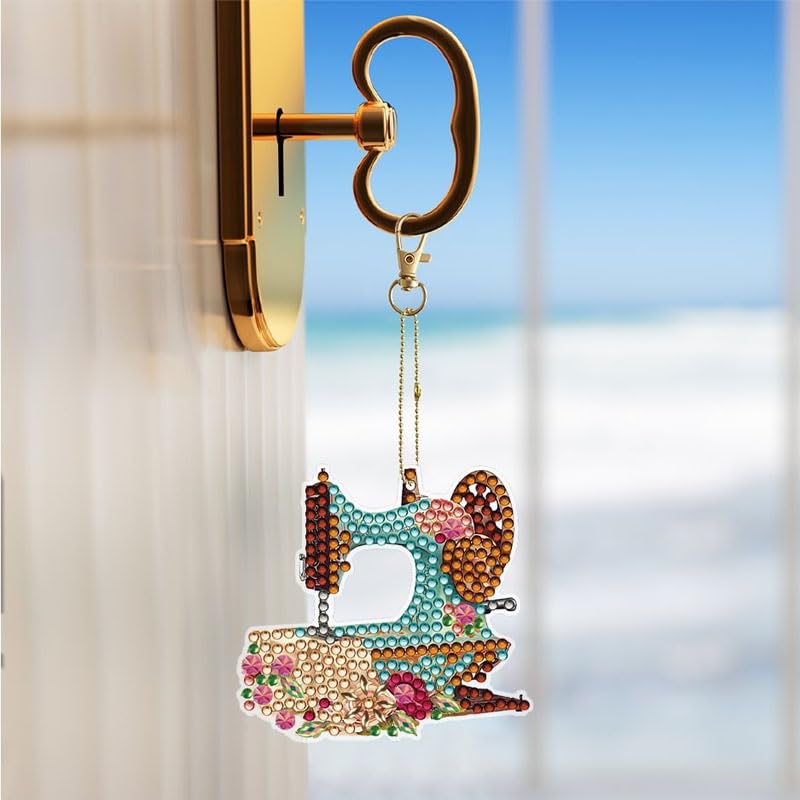 Image of Ximimark 6pcs DIY Diamond Painting Keychain Sewing Machine Shaped Diamond Art Mosaic Keyring Backpack Pendant Decoration Crafts Handmade Gifts