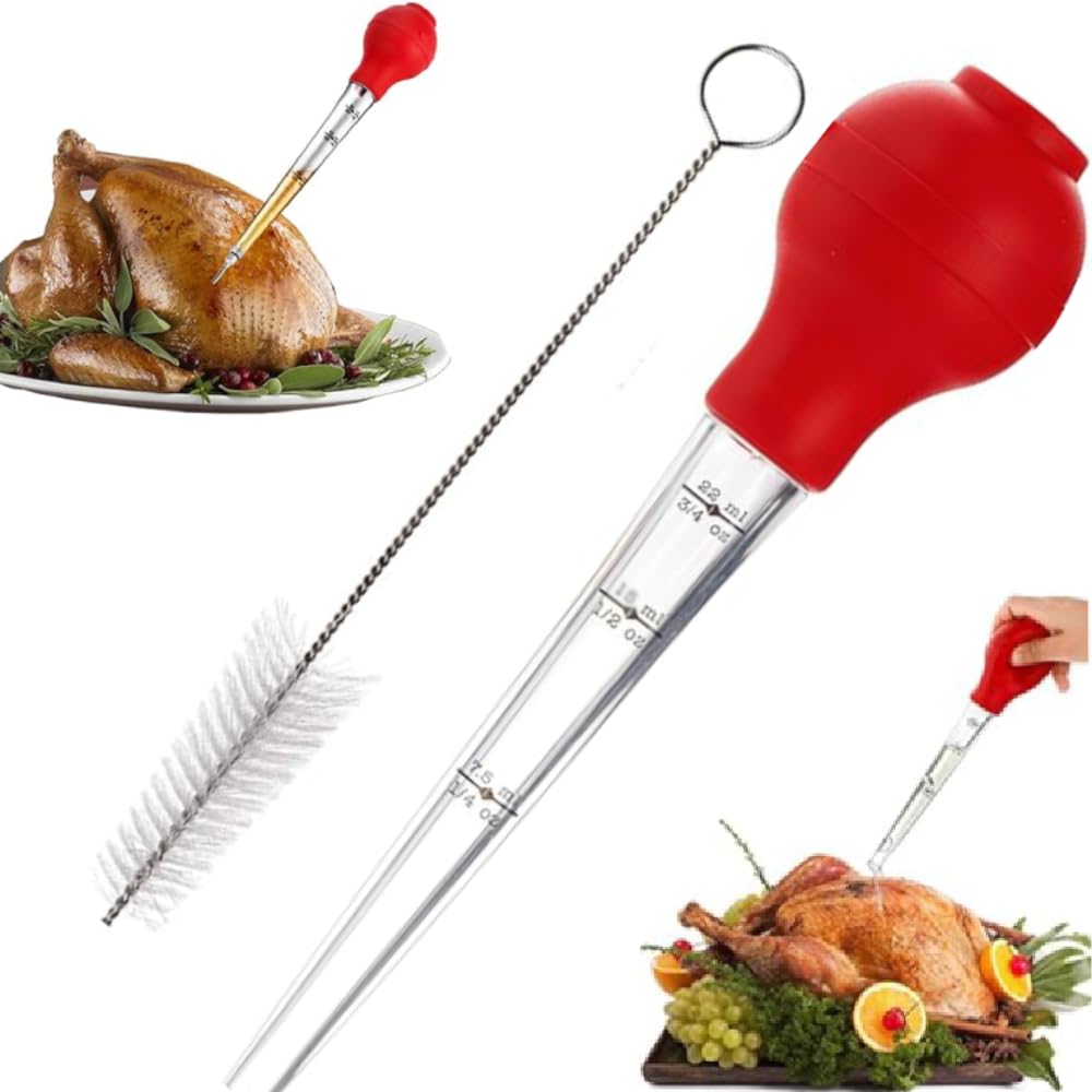 Prostuff.in® Cooking Kitchen Chicken Turkey Poultry BBQ Food Flavour Baster Syringe Tube Pump with Cleaning Brush for Home Baking Ideal Butter Drippings, Glazes, Roasting Multicolor 1 Pcs
