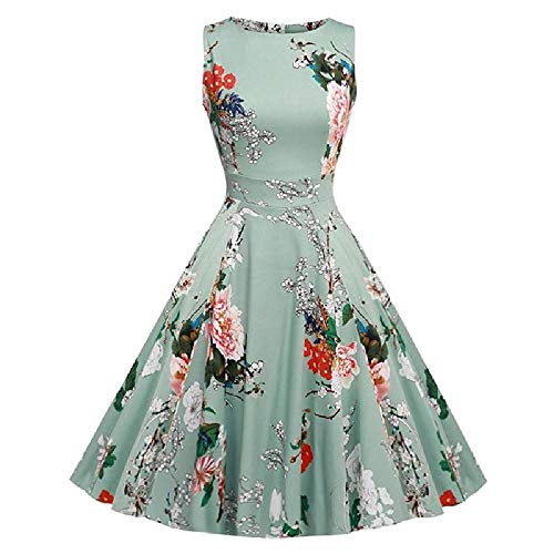 NOBRAND Vestido de mujer con cuello redondo sin mangas y estampado grande