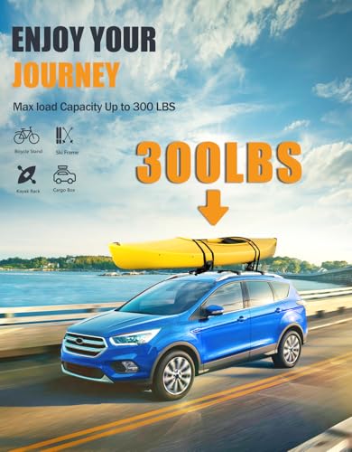 Image of KINGGERI 300lbs Roof Rack Cross Bars Compatible with Ford Escape 2013-2019 with Raised Side Rails, Lockable Heavy Duty Aluminum Roof Rails Crossbars Luggage Kayak Canoe Snowboard Car SUV Accessories