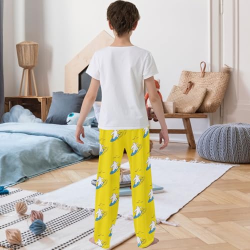 Boy's Lounge Pants Polar Bear Surfboard Yellow Ocean Kids Jogger Pants Elastic Waist Long Bottoms with Pockets 6-143