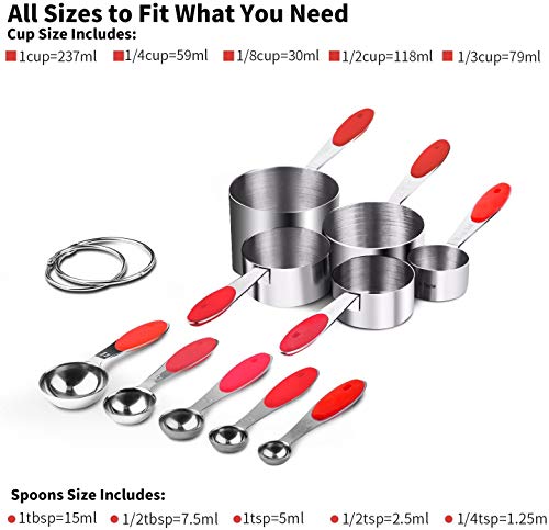Measuring Cups : U-Taste 18/8 Stainless Steel Measuring Cups And Spoons Set Of 10 Piece, Upgraded Thickness Handle(Red) #TOP1