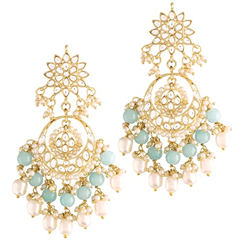 Aheli Kundan Pearl Floral Green Chandbali Earrings Indian Traditional Bollywood Jewelry Gift for Women