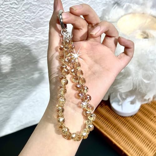Image of TENOC Beaded Phone Wrist Strap, Gold | Cellphone Lanyard Chain, Sparkling Wristlet Bracelet, For Women