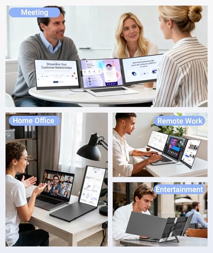 Image of 14 inch Triple Laptop Screen Extender, Ultra-Thin FHD 1080P Portable Monitor, 2.2lbs Lightweight Plug & Play Travel Monitor for 13 inch-17 inch Laptops, Compatible with Windows /Mac /Android /Chrome