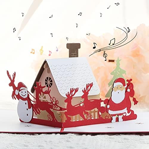 Christmas Card With Lights And Music,3D Pop Up Christmas Greeting Card With Envelopes,Plays 3 Melody With Matching Flashing Lights