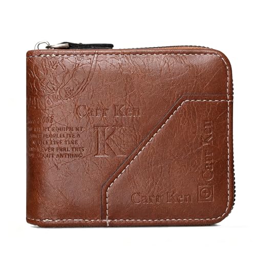 Image of Mens wallet Leather wallet men Wallet Zipper RFID Bifold Wallet for Men ID card Window Credit Card Coin Photo Multifunction Card Slots Gift for Him,brown-1
