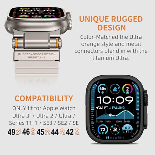 Image of FOAMUNOC Rugged Band Compatible with Apple Watch Ultra 3 /2 /1 Band 49mm /46mm /45mm /44mm /42mm, Metal Connector with Strap for iWatch Ultra Series 11 /10 /9 /8 /7 /6 /SE3 /SE2 /SE /5 /4 /3 /2 /1, Starlight /Titanium