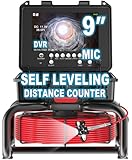 Anysun Sewer Camera Self Leveling with Distance Counter, 100Ft/30M Pipe Inspection Camera with 9'' 1080P IPS Screen, Video Sewer Drain Camera IP68 Industrial Borescope Snake, 16GB Card(Red Cable)