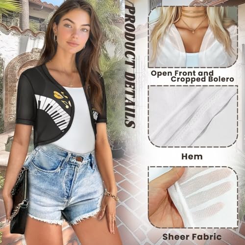 Image of Women's Shrug Short Sleeve Bolero Open Front Knit Party Tulle Cardigan Cropped Cardigan Shoulder Cover Up