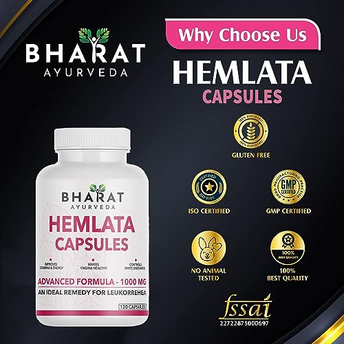 Image of Hemlata Capsules for Leukorrhea Support -120 Capsules (1000gm) | Ayurvedic Women's Health & Feminine Wellness Supplement | Supports Leukorrhea (White Discharge) Care, Strength, Energy & Intimate Hygiene | Herbal Formula for Hormonal Balance & Daily Women's Wellness