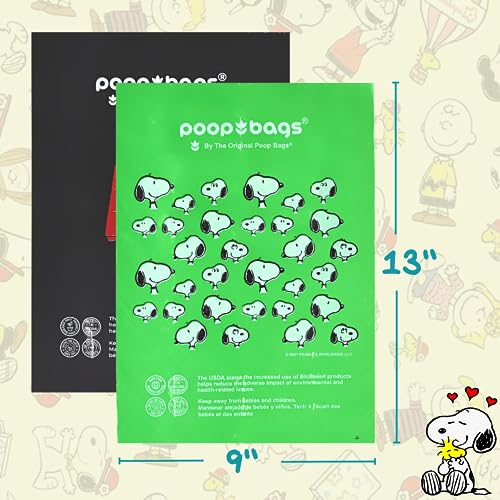 Image of The Original Poop Bags 38% USDA Biobased Pet Waste Bags, Peanuts Design, Leak-Resistant & Durable, Black /Green, 360 Count