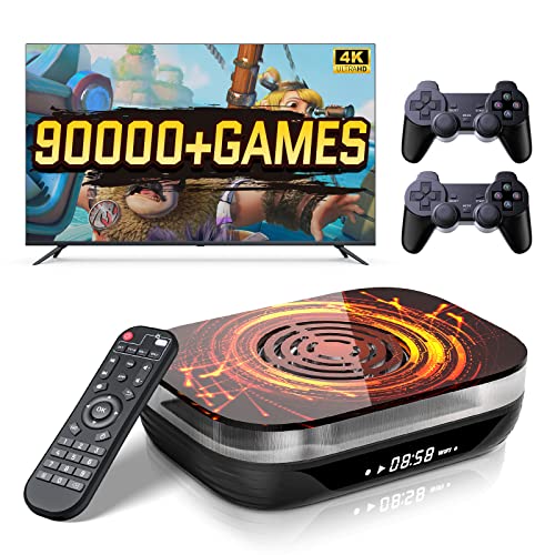 Kinhank Retro Game Consoles Super Console X4 Plus Built-in 90000+ Games, S905X4 Chip, Emuelec 4.6 Game System Andriod 11 TV for 4K HD Output, Compatible with 50+ Classic Emulators,2.4/5GHz Dual Wifi, with Wireless Controllers (256G)