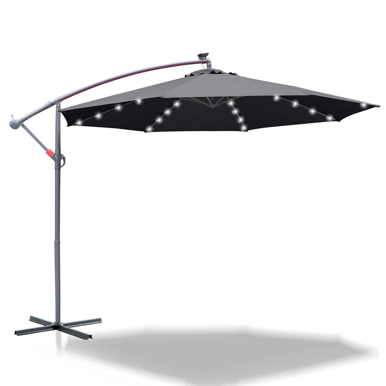 Ombrellone parasole a LED in alluminio Ø300/350cm con manovella, ombrellone con supporto, protezione solare dai raggi UV, in alluminio, per mercato, impermeabile