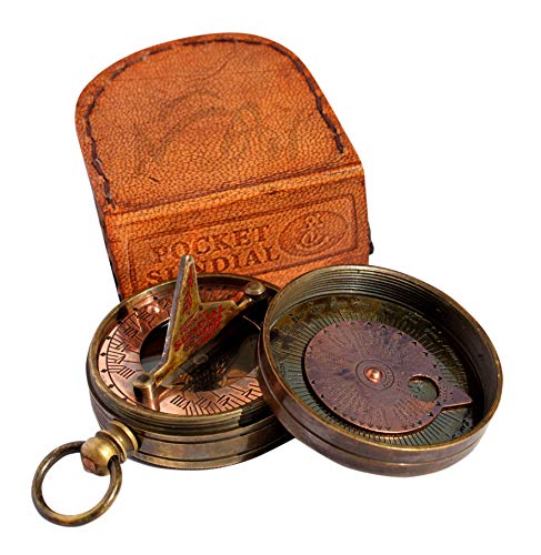 MAH Pocket Sundial Compass, Both Side Handwork on The Bird with Stamped Leather case. C-3170