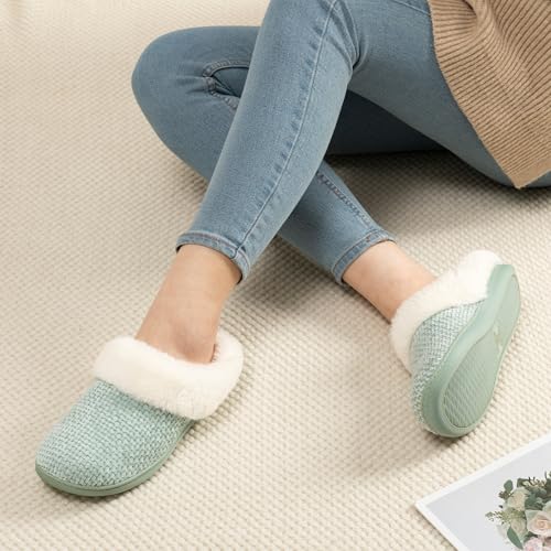 Image of ULTRAIDEAS Women's Breathable House Slippers with Memory Foam, Lightweight Cotton Blend Lining, Indoor Outdoor Slip On Design, Non Slip Rubber Sole for Bedroom, Machine Washable