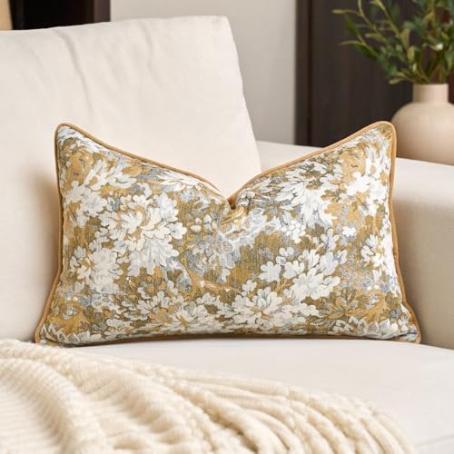 Alerfa Yellow Neutral Floral Pillow Cover 12 x 20 Inch, Vintage C...