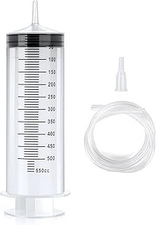 Plastic Syringe with Tube – 500ml / 550ml Extra Large Syringe with Tubing and Tip Adapter – Safe and Individually Sealed - Ideal for Industrial Use, Science Labs, Watering, Glue Dispensing，Horse Feeding