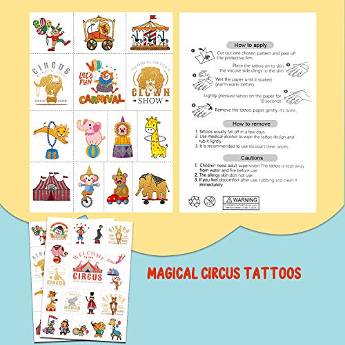 Partywind 32 Styles Circus Metallic Glitter Temporary Tattoos For Kids, Carnival Circus Theme Party Supplies Favors Decorations,Halloween Carnival Games Prize Goodie Bags (2 Sheets) #TOP5