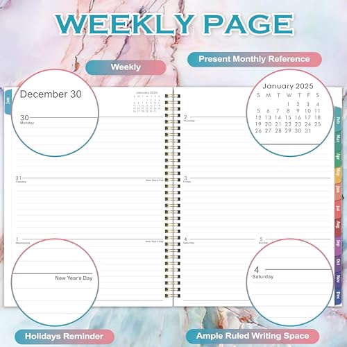 Planner 2025-2025 Planner Weekly and Monthly, Jan.2025-Dec.2025, 2025 Planner 8.5\'\'x11\'\', Large Daily Blocks to Write, Weekly Monthly Planner with Colorful Tabs, Inner Pocket