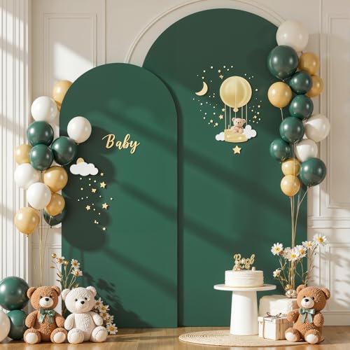 Image of Hunter Green Arch Cover Set of 2-7.2FT, 6FT Christmas Arch Backdrop Cover Spandex Fitted Wedding Arch Stand Covers for Birthday Party Baby Shower Wedding Reception Banquet Photo Background