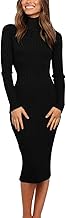 MEROKEETY Women's Long Sleeve Sweater Dress 2025 High Neck Slim Fit Ribbed Knit Midi Winter Dresses