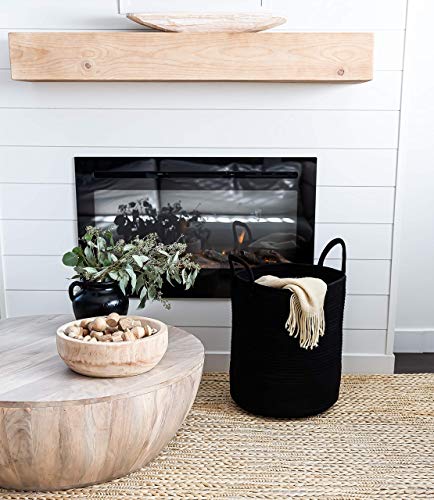 Image of OrganiHaus Tall Cotton Rope Laundry Basket & Hamper, Blanket Storage 52L | Full Black - Tall Cotton Rope Hamper, 52L