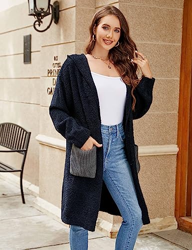 BMJL Womens Fall/Winter Cardigans Hooded Cable Knit Sweaters Oversized Open Front Coats with Pockets 20234