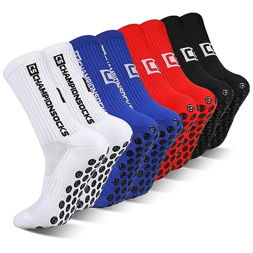 DragonflyDreams 4 Pairs Men's Socks Soccer Anti Slip Athletic Socks for Men Non Skid Football Basketball Socks Unisex Athletic Sports Socks with Grippy Pads for Children, Teenagers