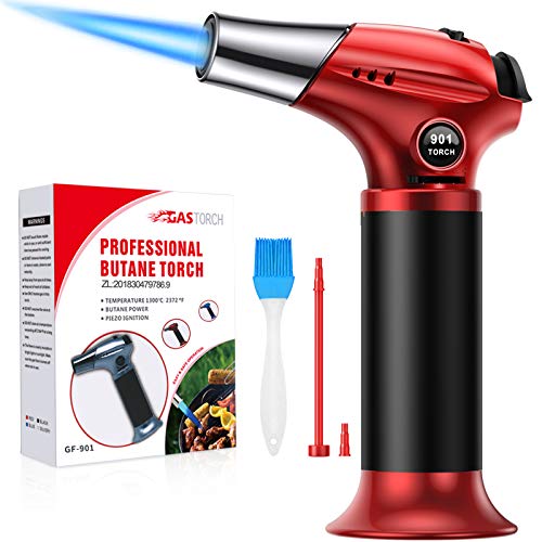 ZEBRE Butane Torch, Culinary Blow Torch Lighter, Refillable Kitchen Cooking Torch with Safety Lock & Adjustable Flame for BBQ, Creme Brulee, Baking, Crafts (Butane Gas not Included),Red Black