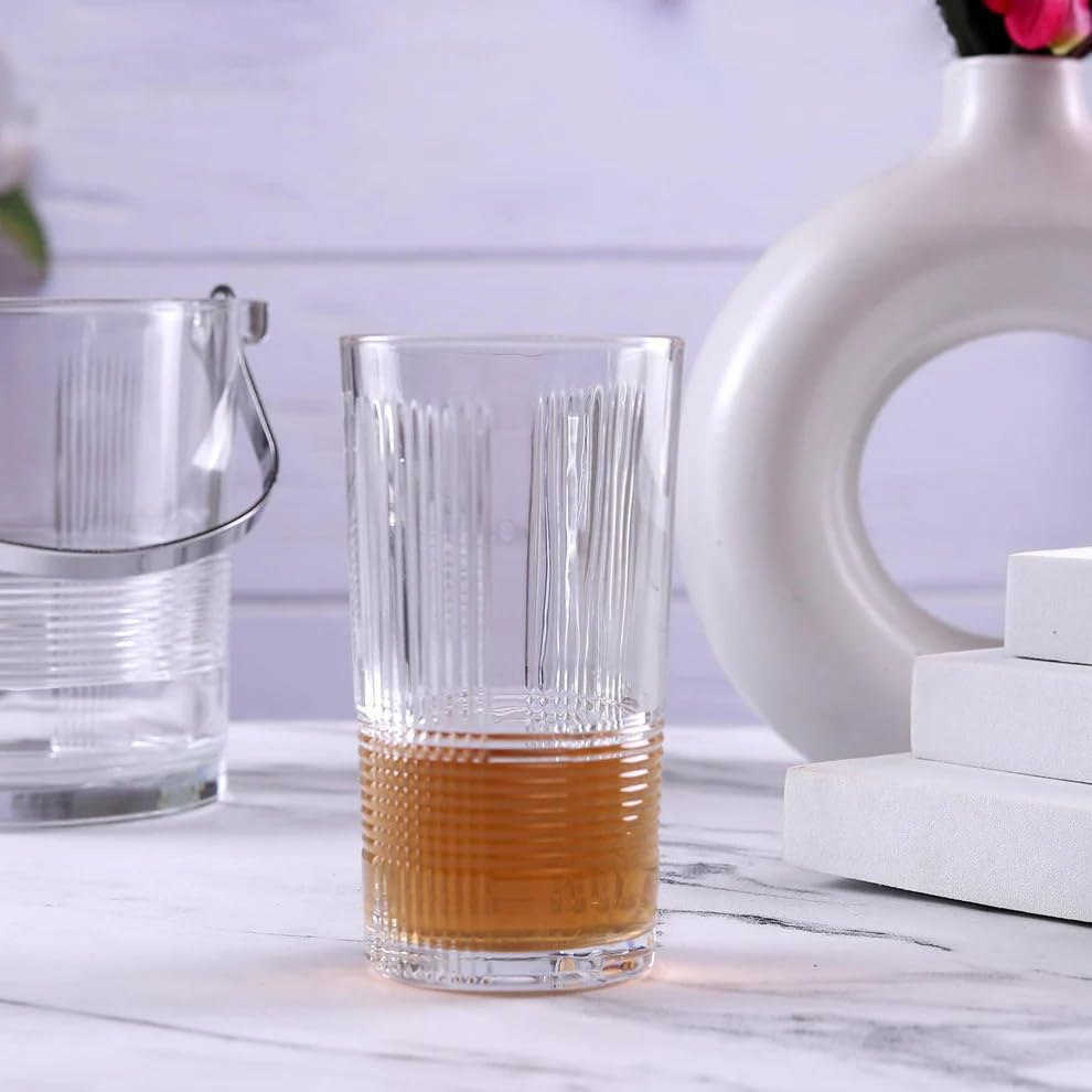 Image of WRINGO 350 ML Water Glasses Transparent Long Glass | Highball Glasses | Juice Glass | Plaza Tumbler Set of (6) (WR-02)