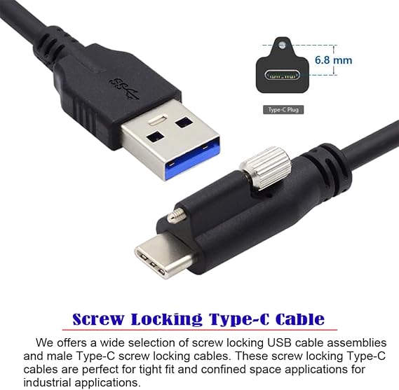 USB 3.1 Type-C Locking Connector to Standard USB3.0 Data Cable for Camera with Panel Mount Screw 120CM