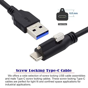 cablecc USB 3.1 Type-C with Panel Mount Screw to Standard USB3.0 Data Cable Locking Connector for Camera 2M