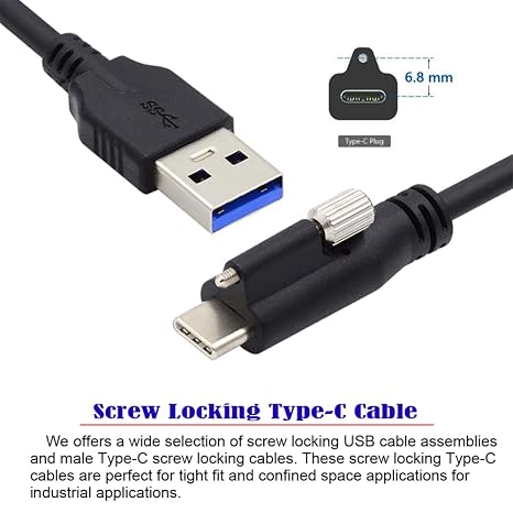 cablecc USB 3.1 Type-C with Panel Mount Screw to Standard USB3.0 Data Cable Locking Connector for Camera 2M