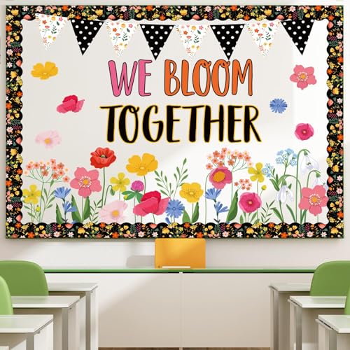 Flower Classroom Bulletin Board with Borders Floral Bulletin Board Set Colorful Wild Flower Spring Bulletin Board Decorations We Bloom Together Cutouts Classroom Back to School Supplies Wall Decor