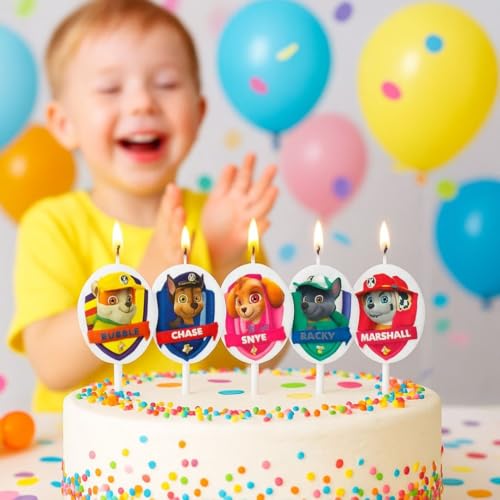 Image of Wanna Party Paw Theme Birthday Decorations-Marshall Chase Cute Cartoon Theme Candles Set for Kids Happy Birthday Cake Decoration, Celebration & Cup Cake Decoration