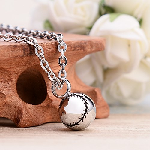 Housweety Baseball Stainless Steel Round Urn Pendant Necklace Memorial Ash Keepsake Cremation Jewelry (Gift Bag) #TOP1
