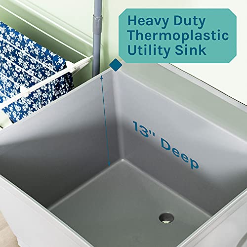 Image of 19 Gallon Utility Sink Laundry Tub by JS Jackson Supplies with Adjustable Metal Legs, Ideal for Laundry room, Basement, or Garage Workshop. Heavy Duty Shop Sink. No Faucet Included (Grey)